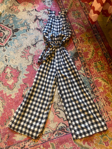Gingham Plaid wide leg romper
