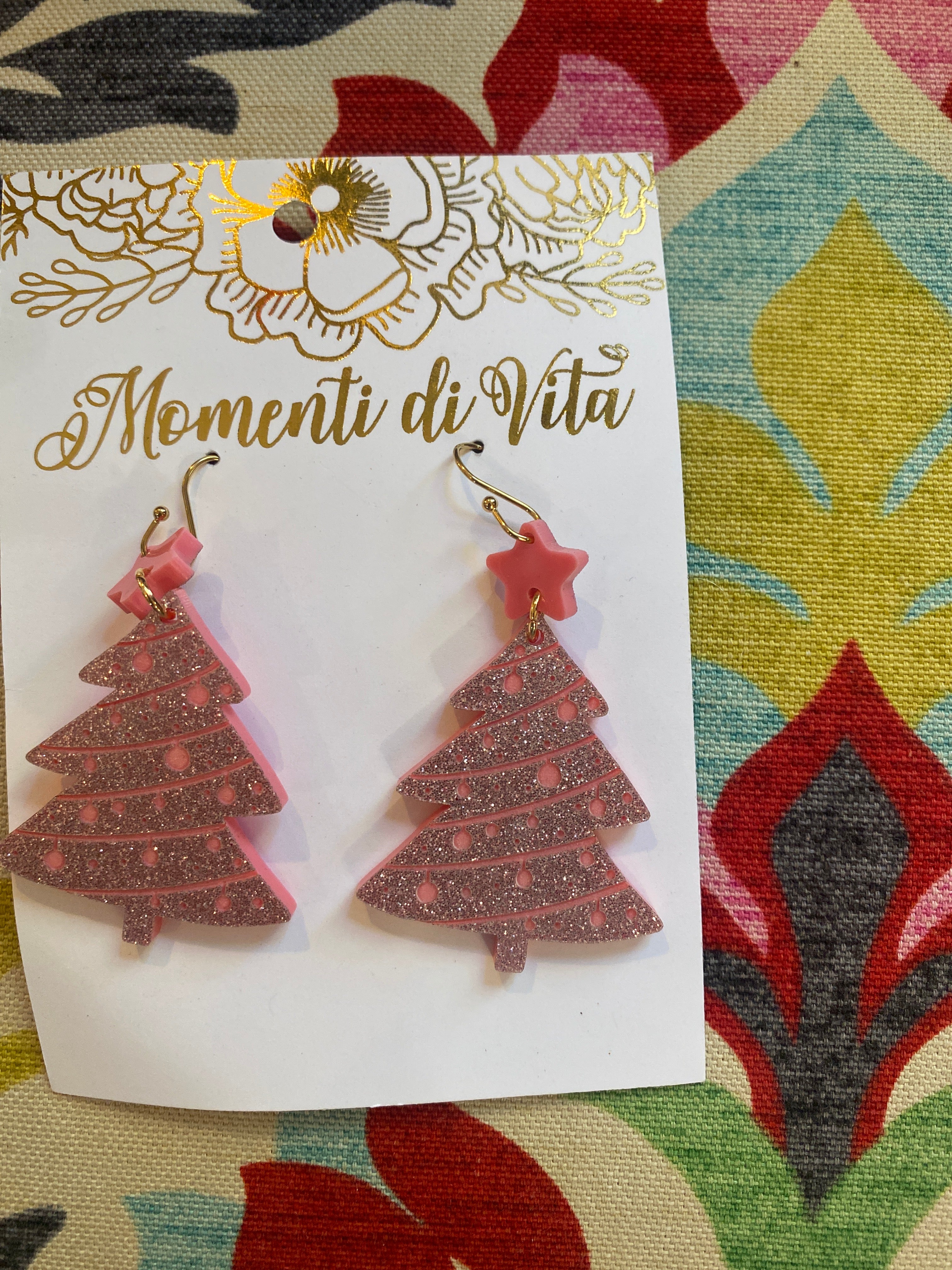 Pink Acrylic Christmas tree earrings