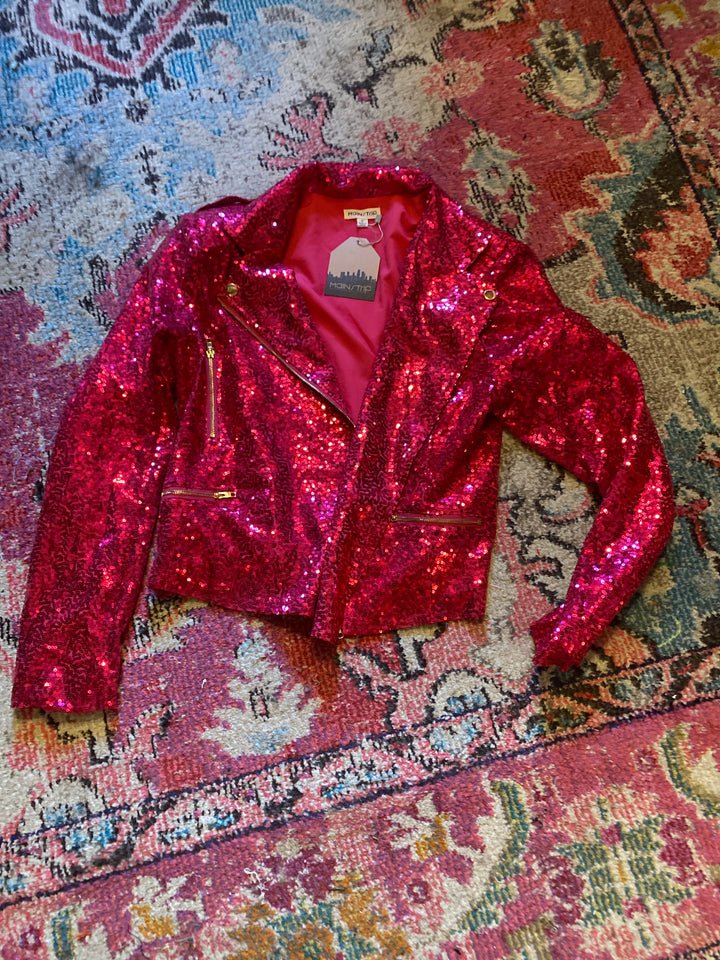 Hot Pink Sequin Moto Jacket