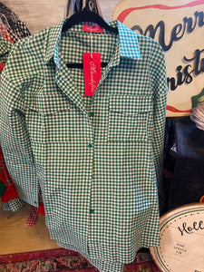 Green gingham button down