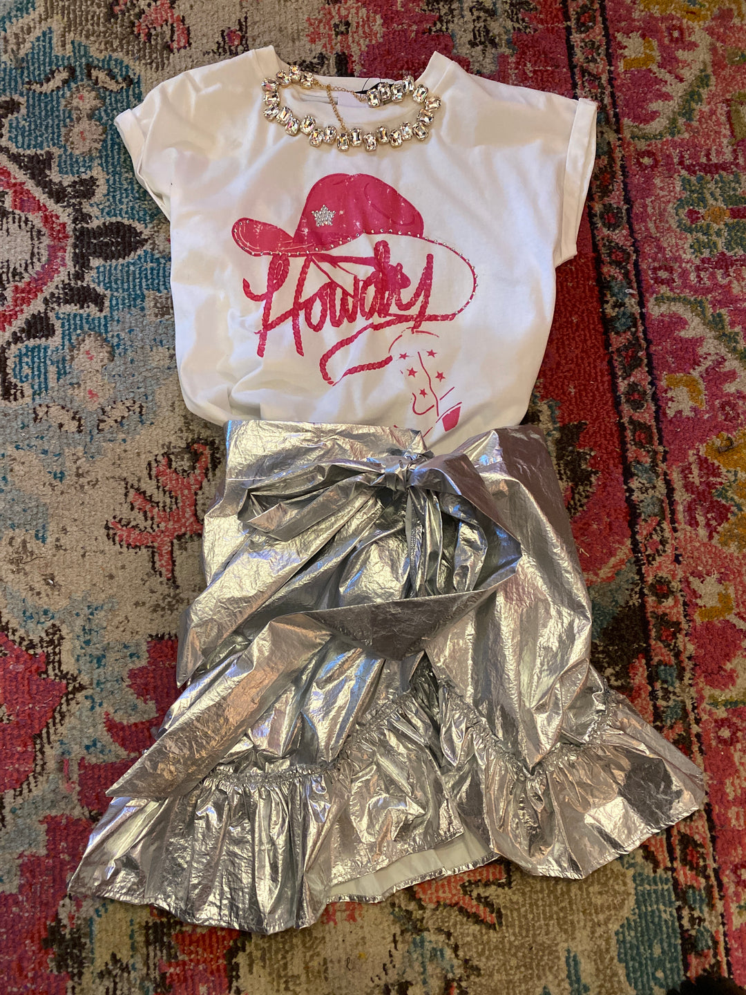 Silver Metallic Foil Wrap Skirt