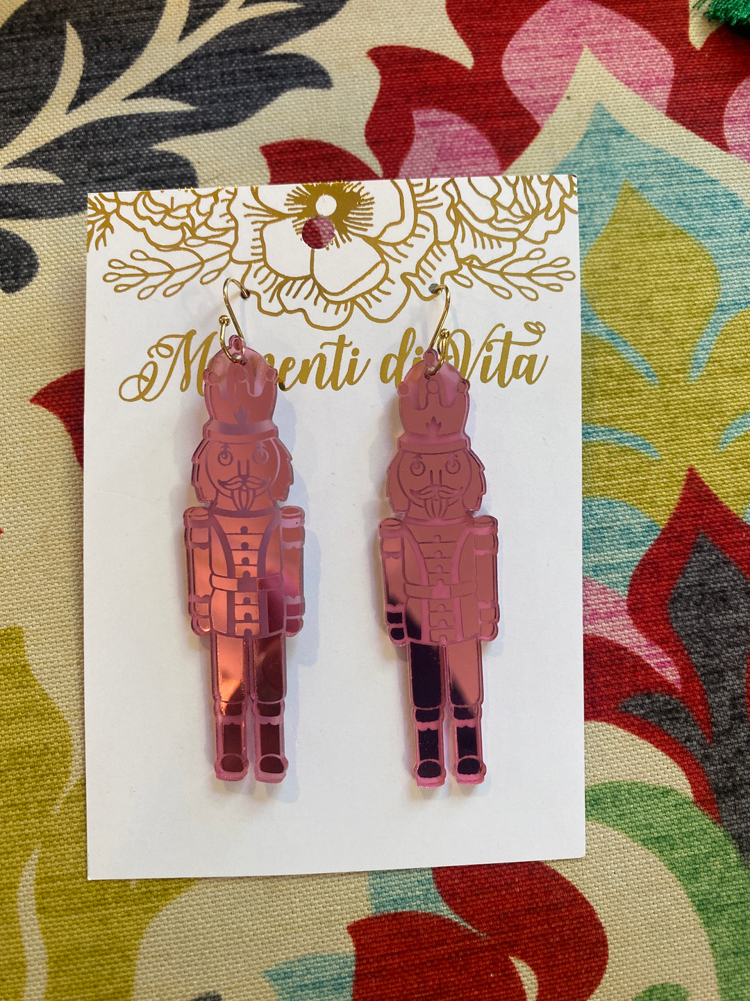 Pink mirror nutcracker earrings