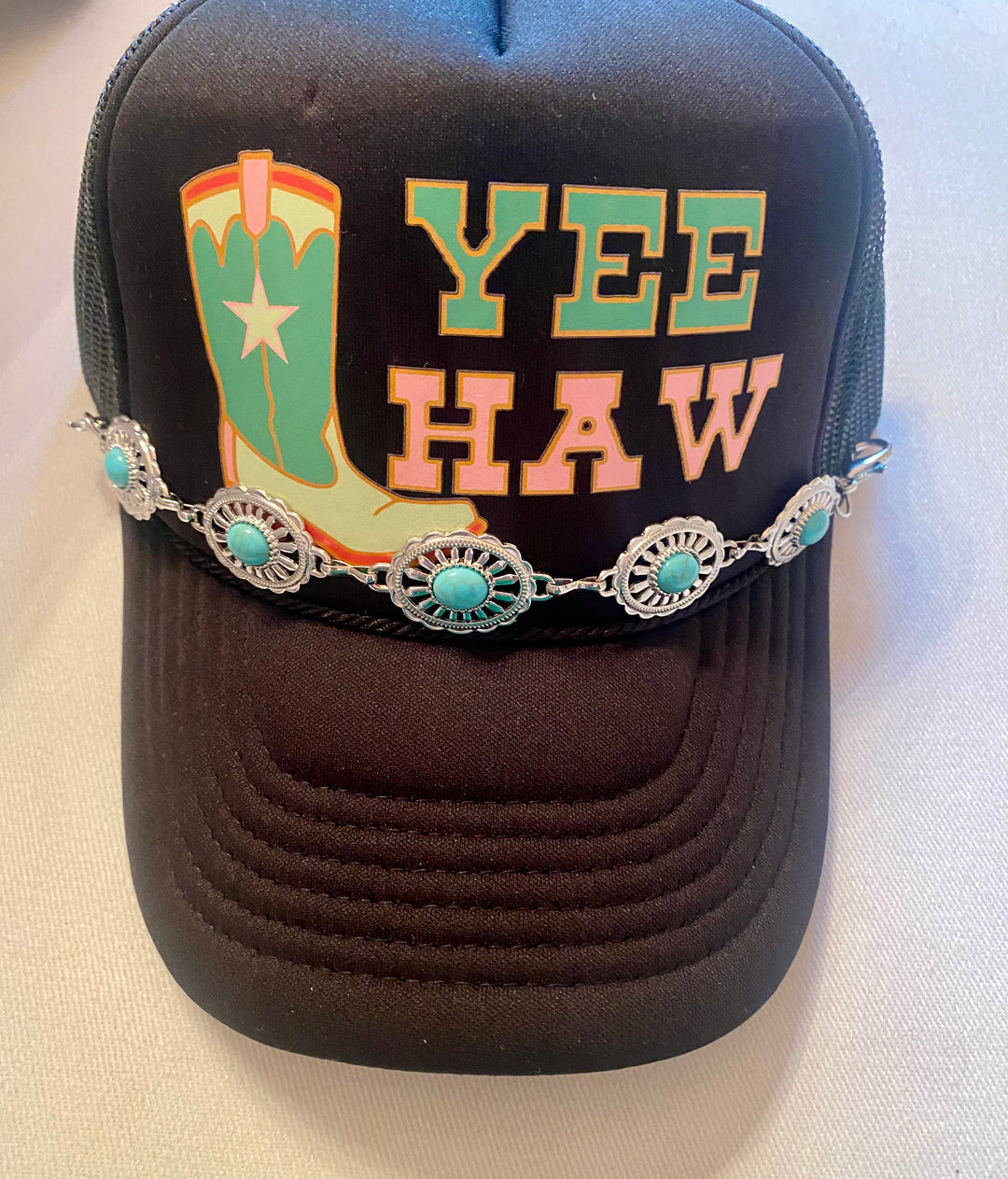 Turquoise concho trucker hat chain