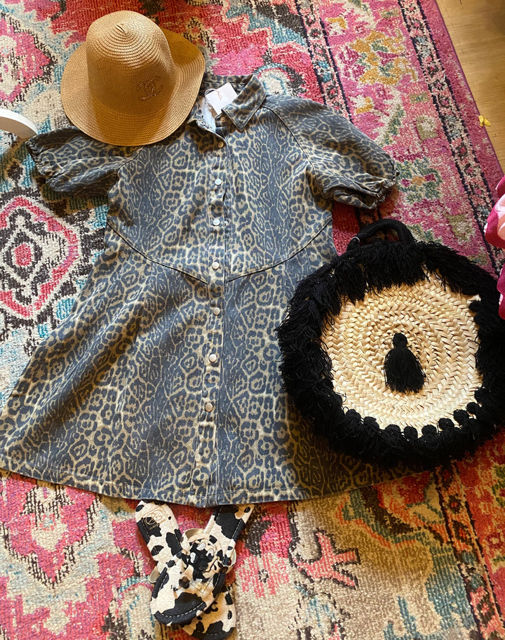 Leopard denim shirt dress
