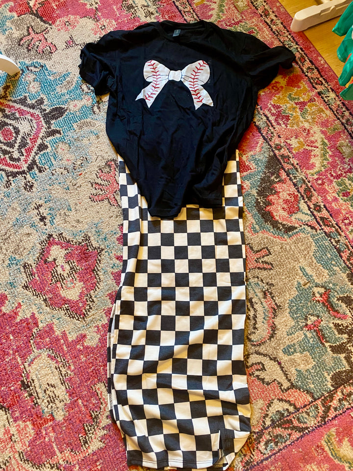 Checkerboard midi skirt