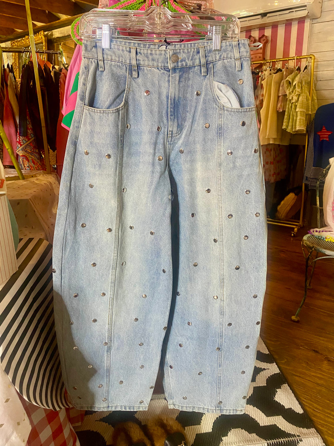 Silver Studded Barrel Jeans
