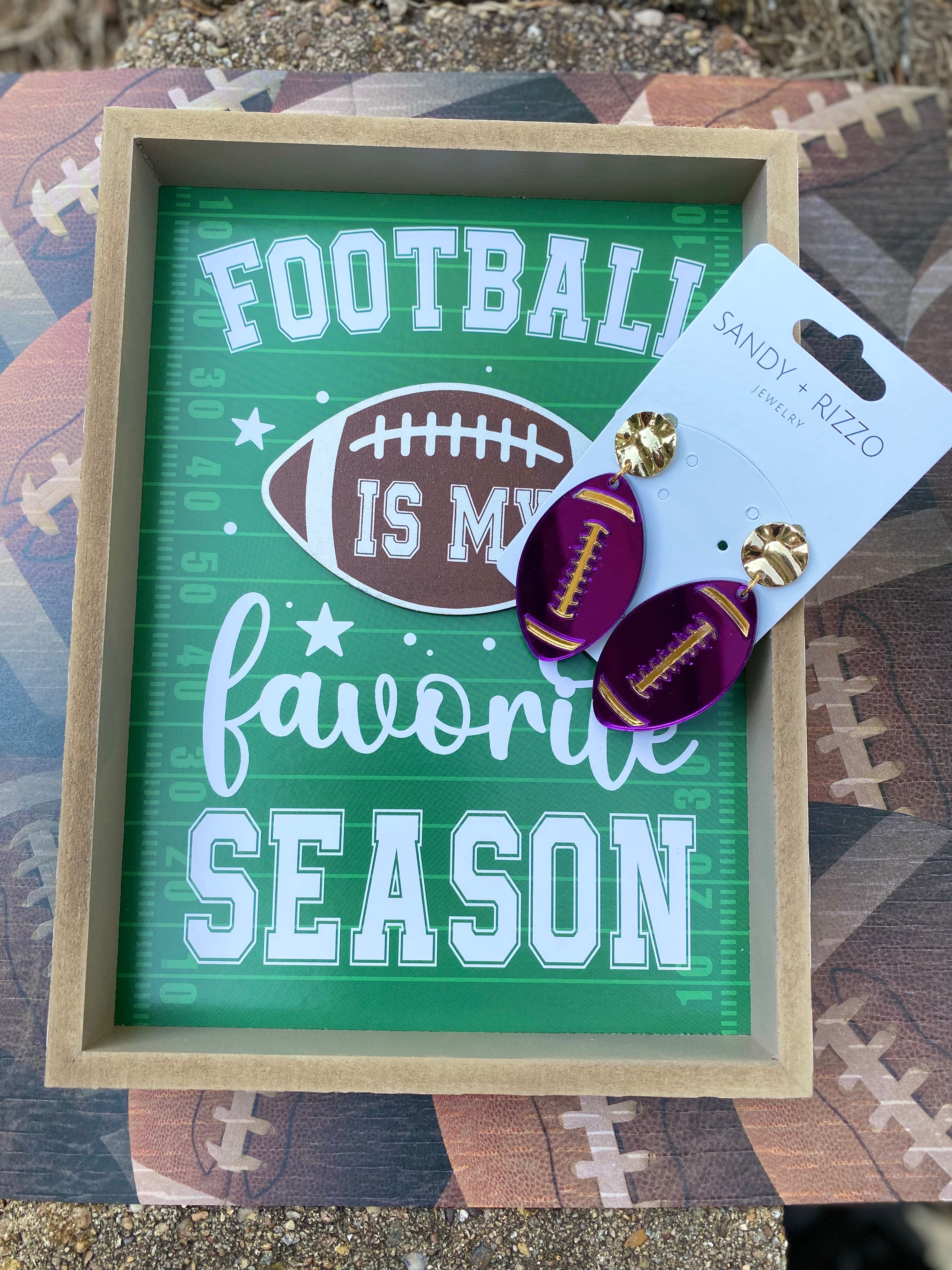 Purple mirrored football earring