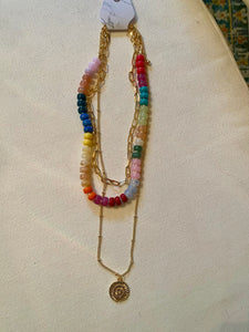 Triple bead and chain necklace