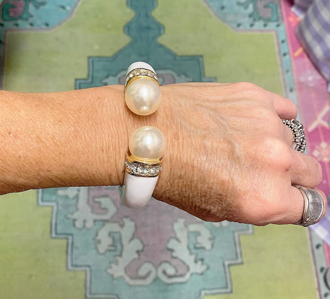 White Pearl Hinged Bangle