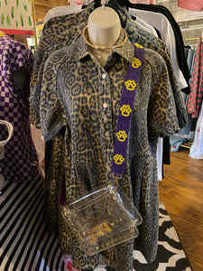Leopard denim shirt dress