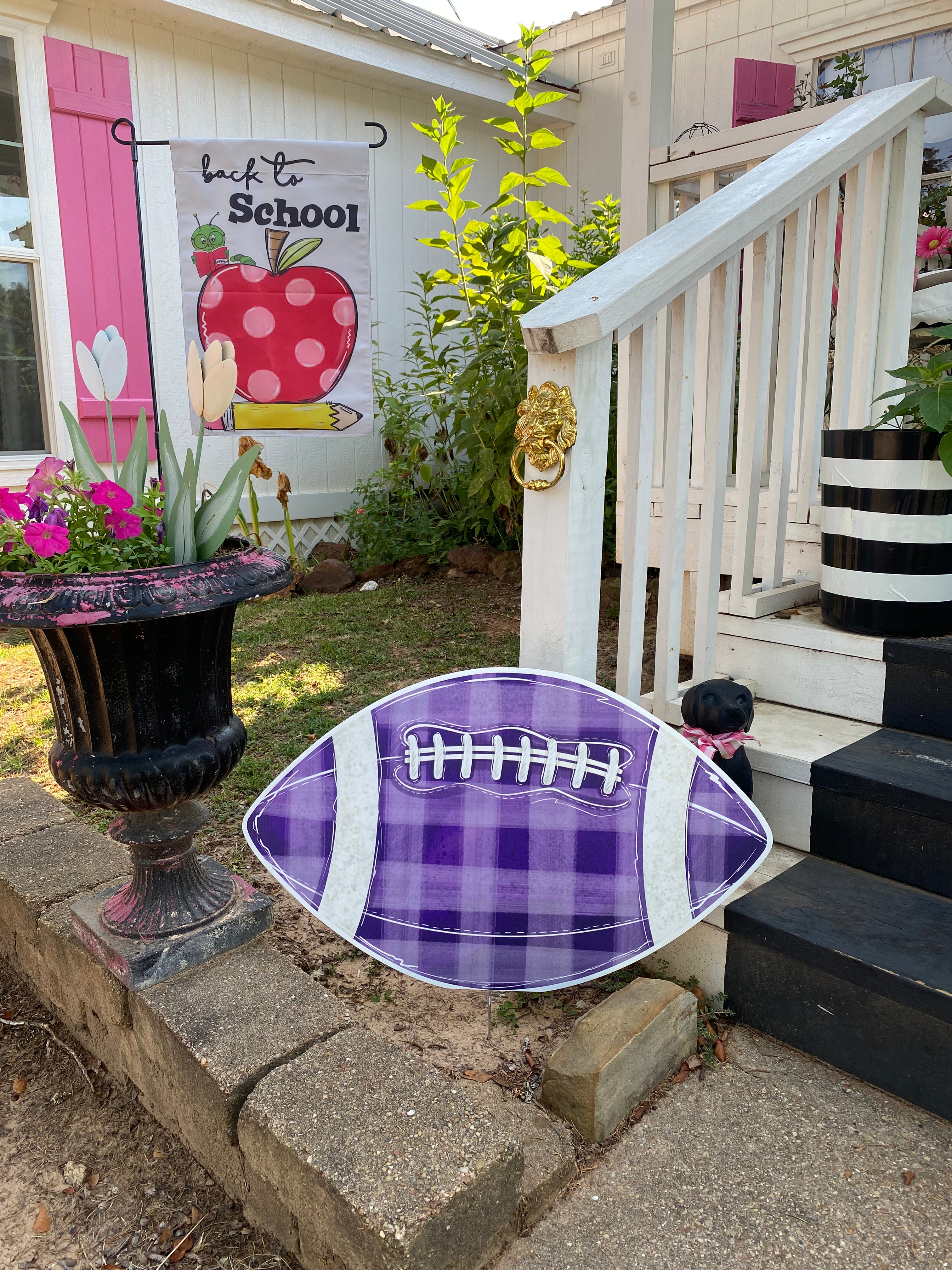 Large plaid football yard art