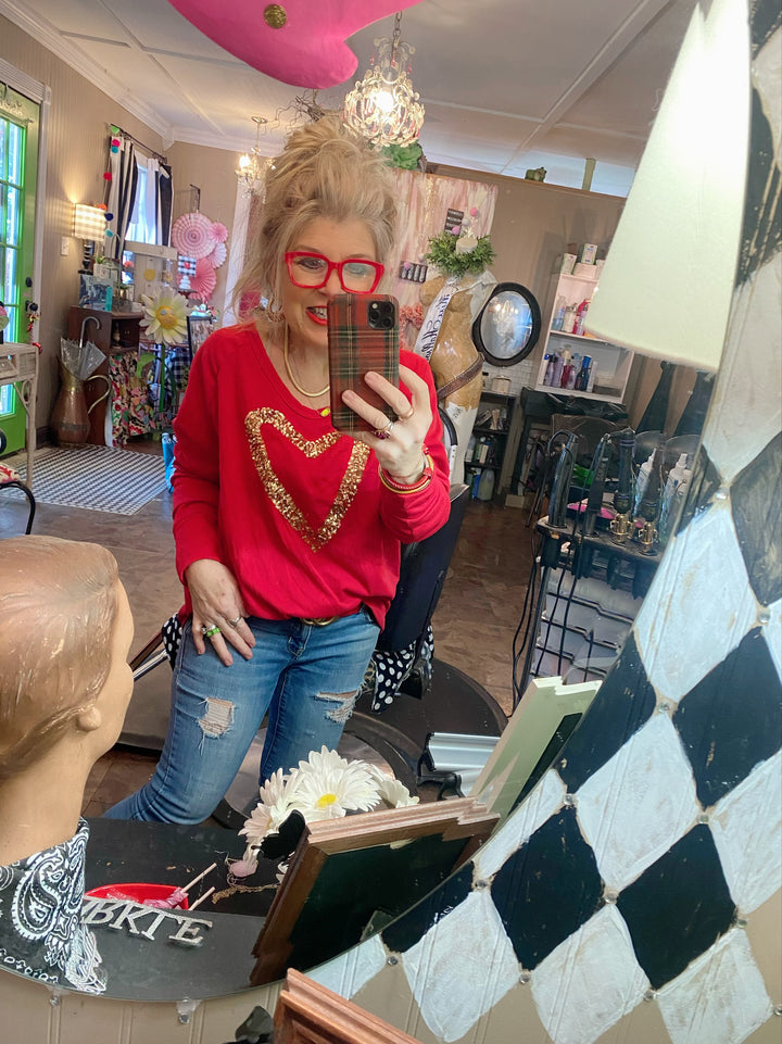Fleece lined sequin heart top
