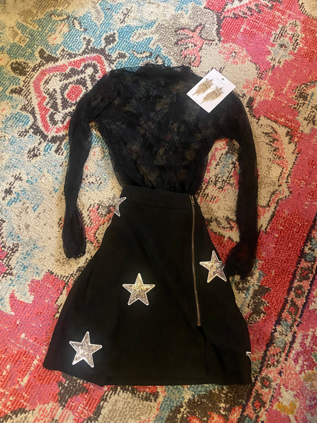 Sequined star patch skirt