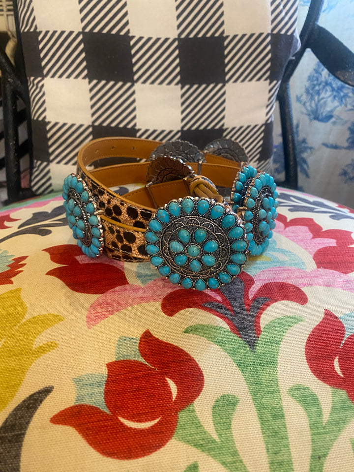 Leopard and turquoise belt