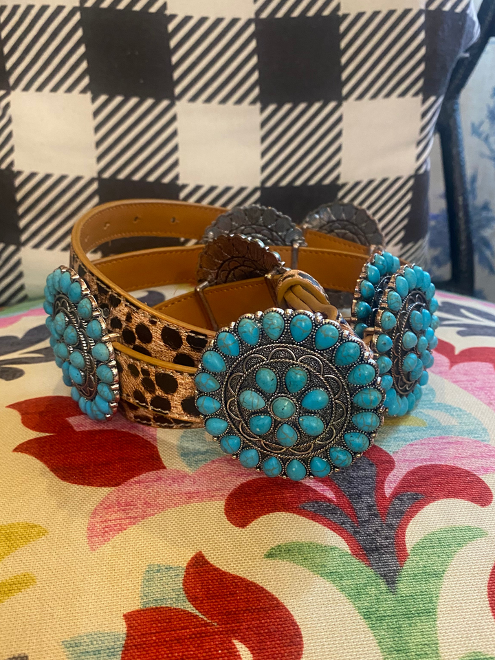 Leopard and turquoise belt