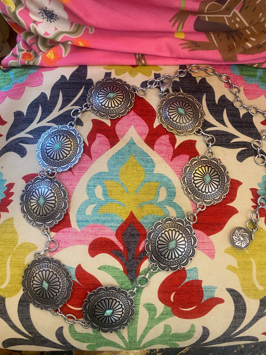 Silver and turquoise concho belt