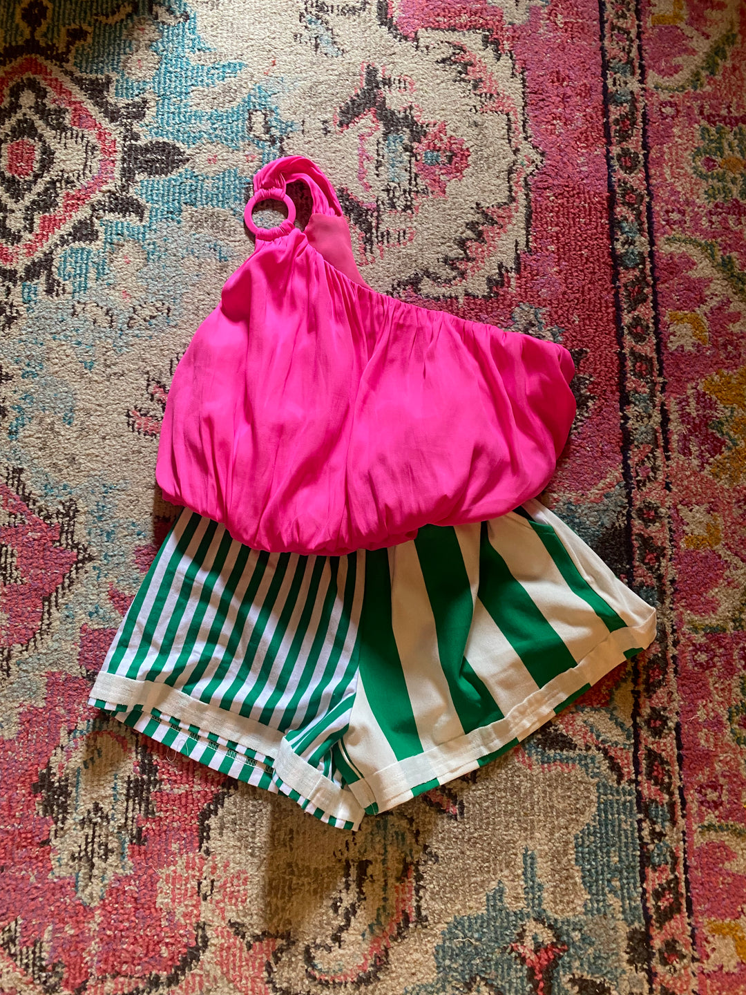 Green and white striped Umgee shorts