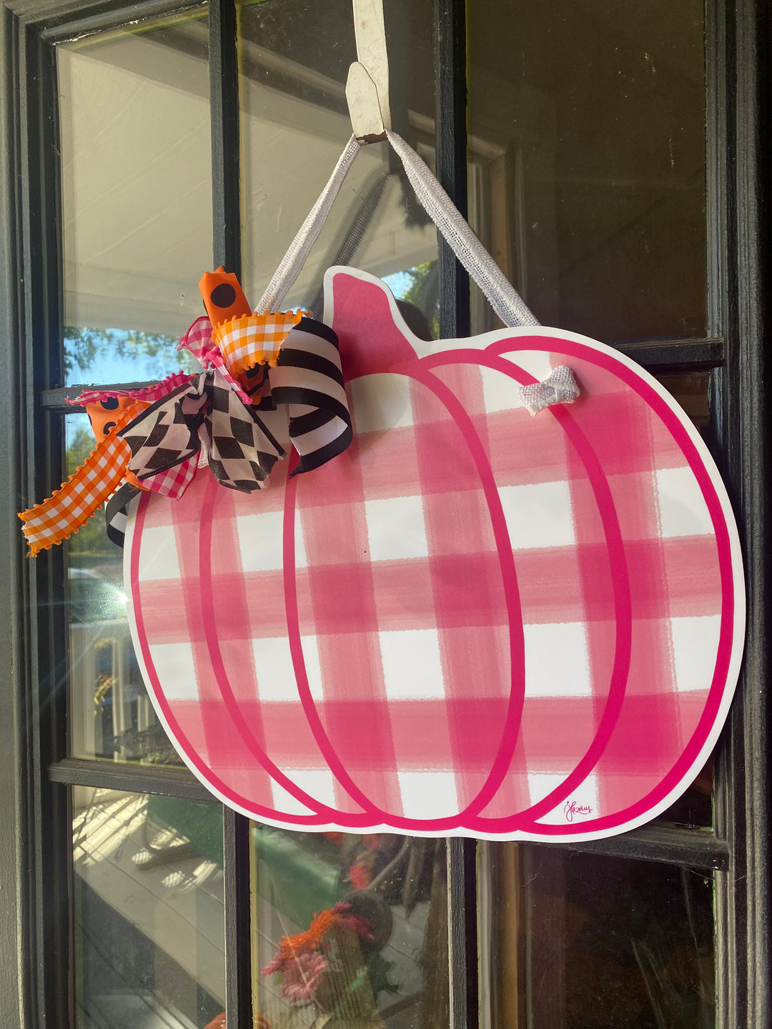 Pink Gingham Plaid door hanger