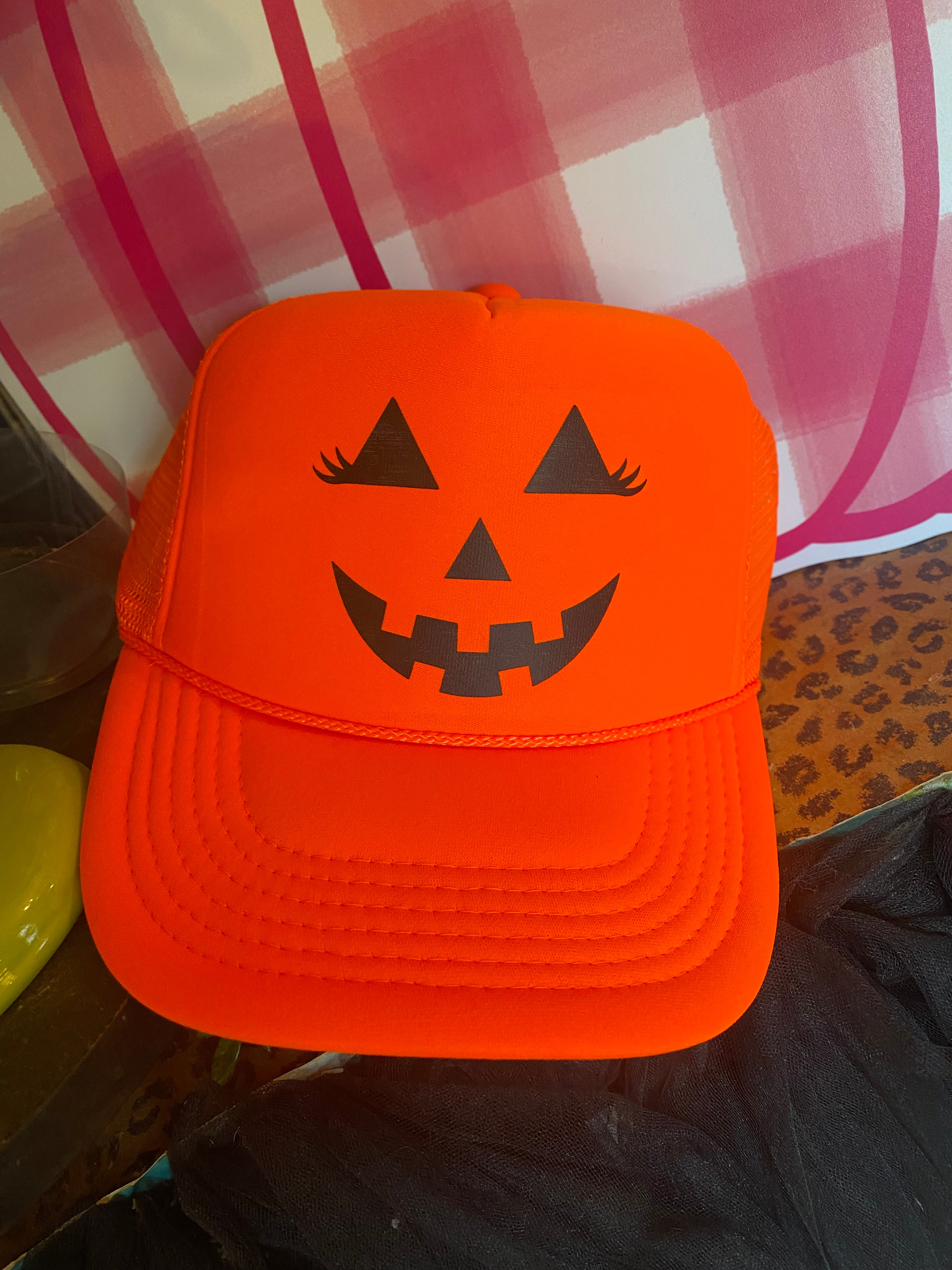 Girlie Jack o Lantern trucker hat