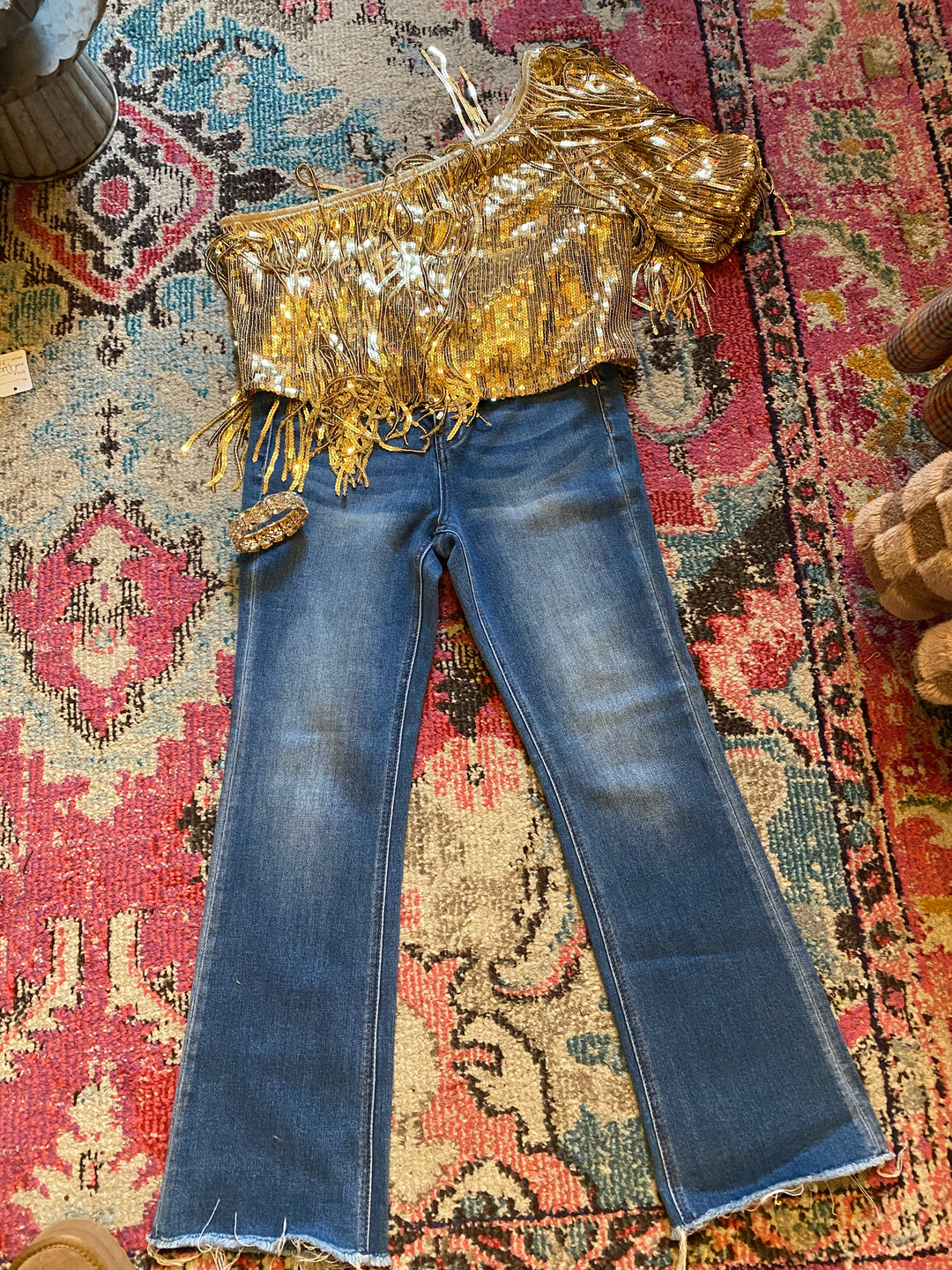 Queen of Sparkles one shoulder fringe top