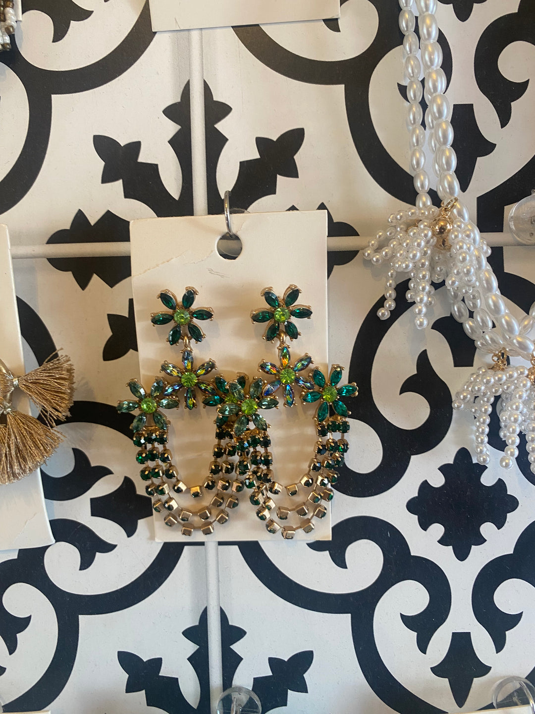 Green flower statement earrings