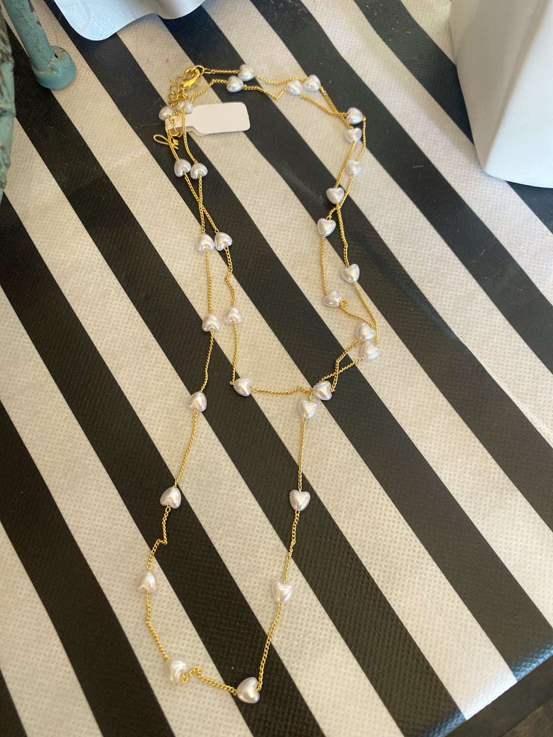 Long heart pearl necklace