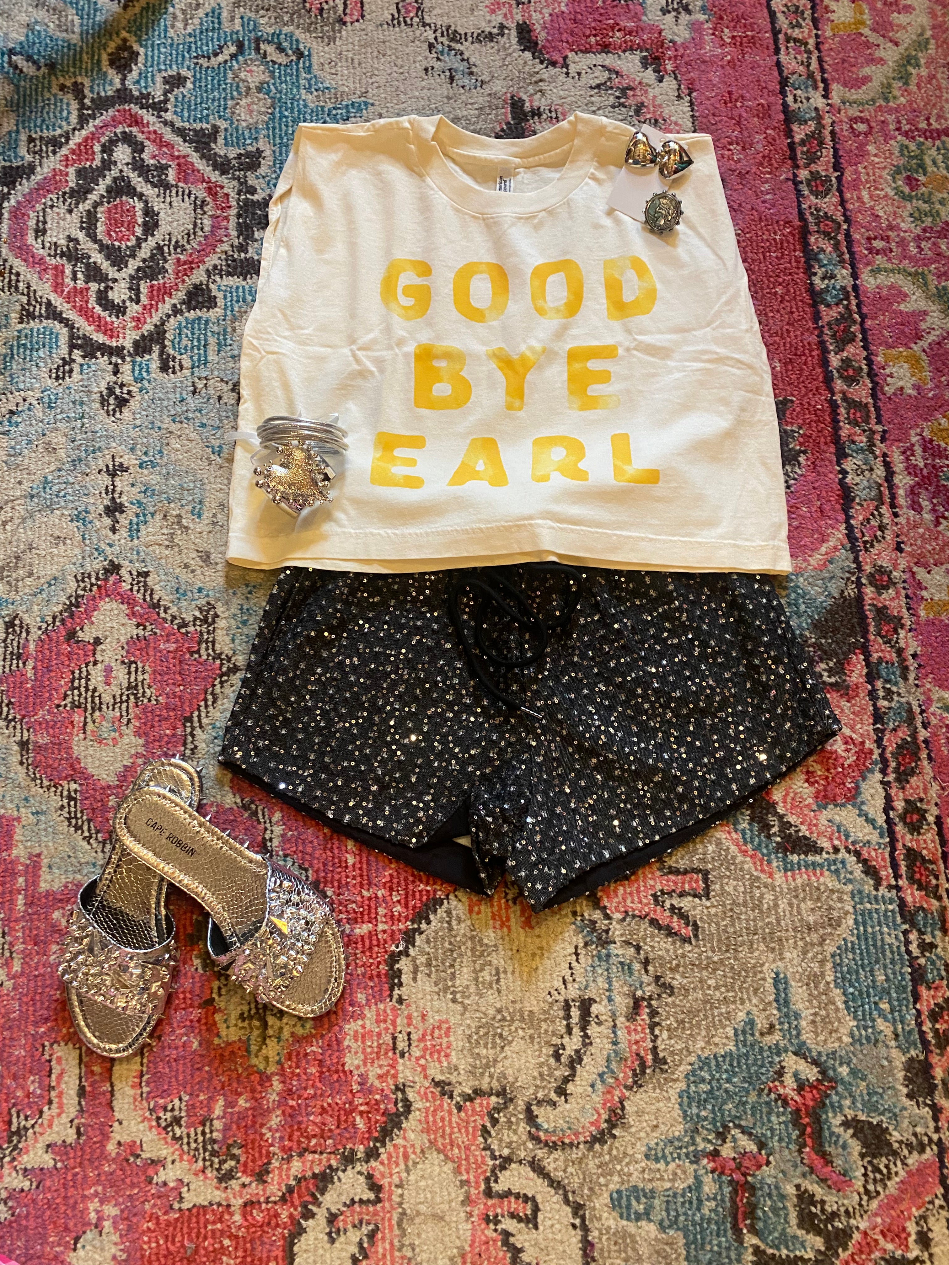 Denim sequin encrusted shorts