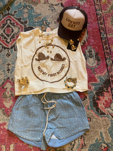 Denim sequin encrusted shorts