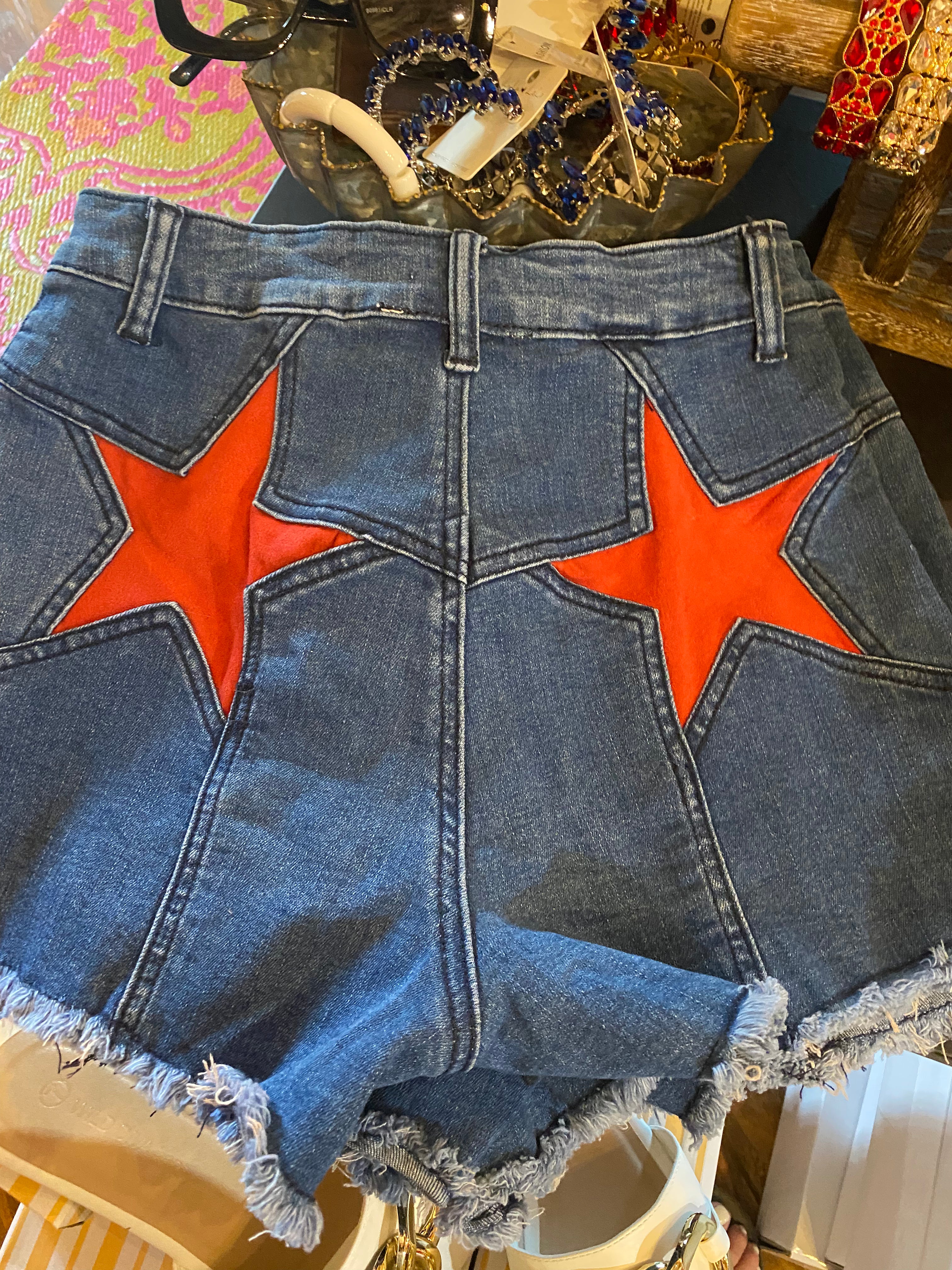 Denim with suede stars detail on the back