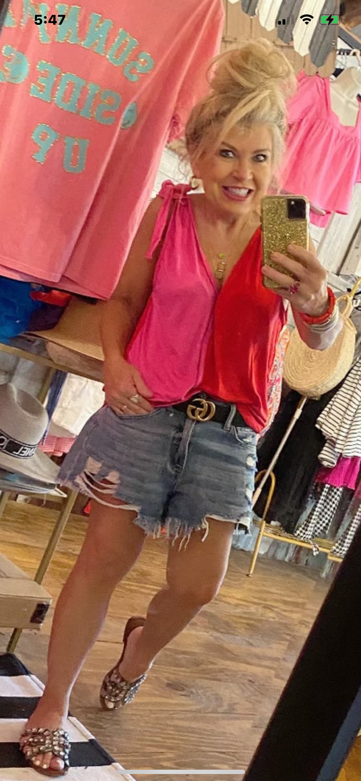 Half and half color block top