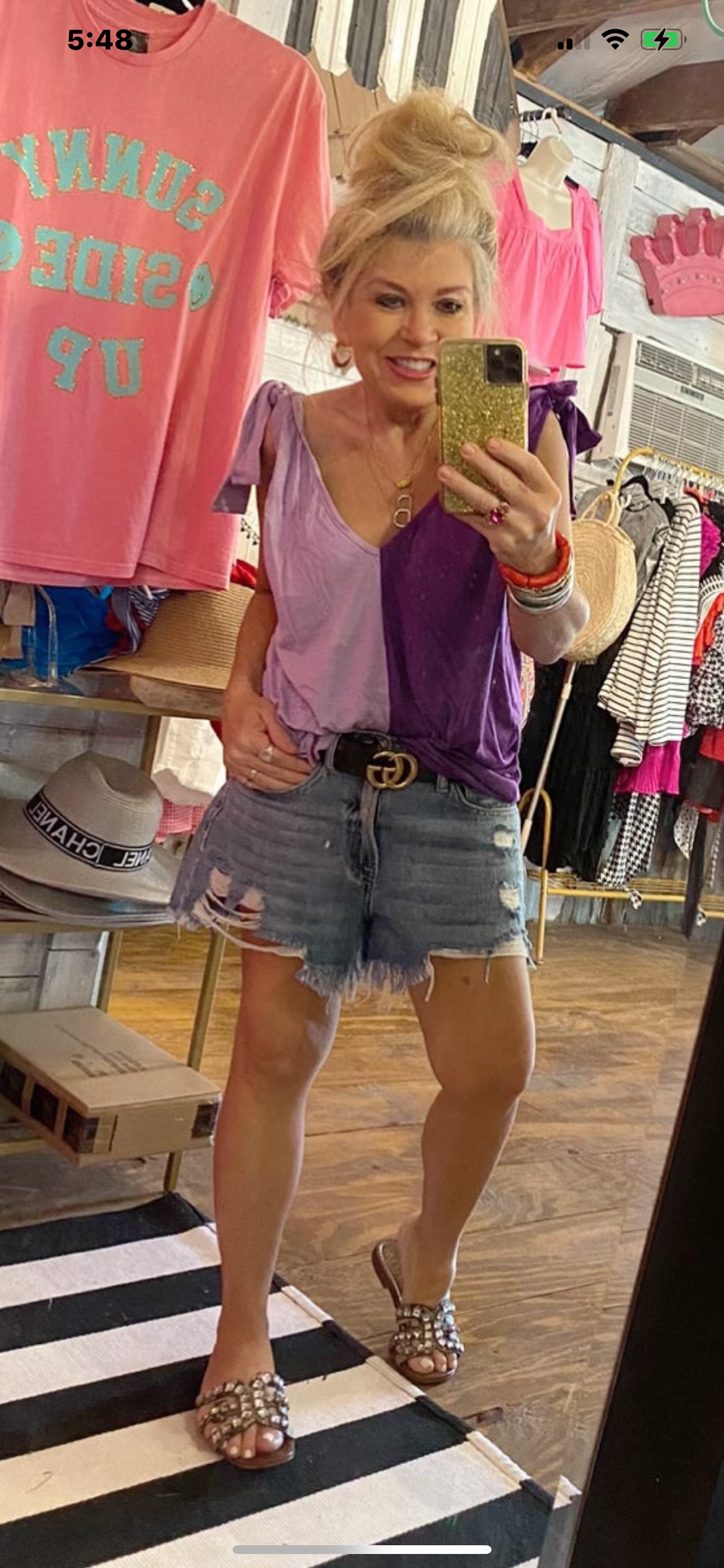 Half and half color block top