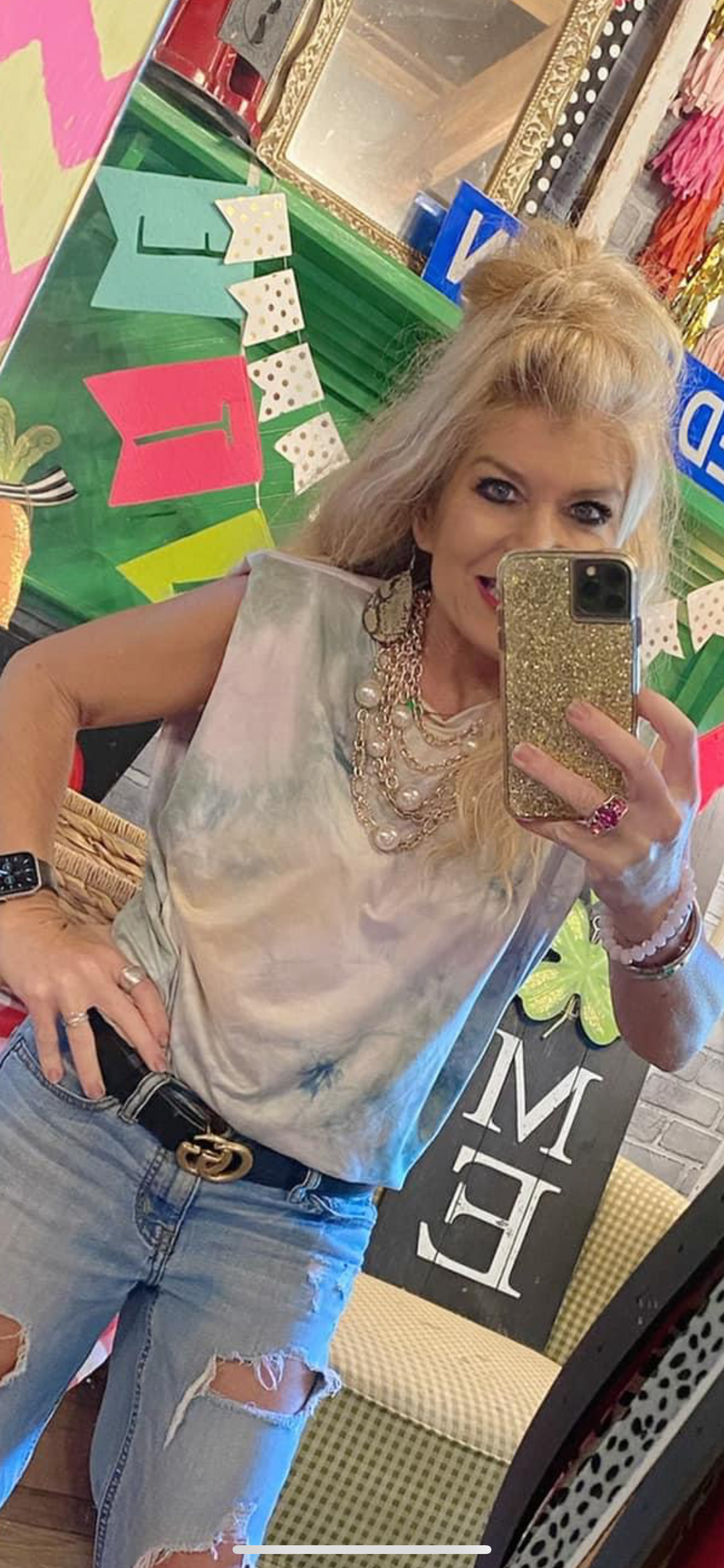 Tie dye tee with shoulder pads